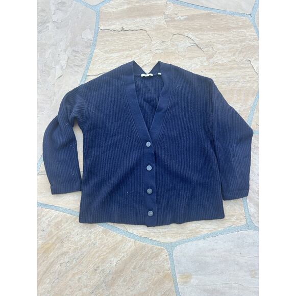 Vince Weekend Cardigan Button Up Wool and Cashmere Navy Sweater Size Large - Picture 2 of 7